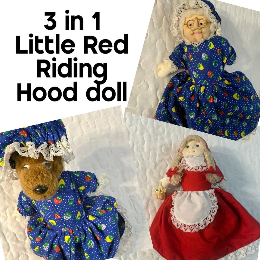 LITTLE RED RIDING HOOD 3 IN 1 DOLL GRANDMA BIG BAD WOLF PLAY STORYTELLING PUPPET